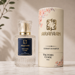 Arafaan Victors Code luxury extrait de parfum bottle with woody musk fragrance profile