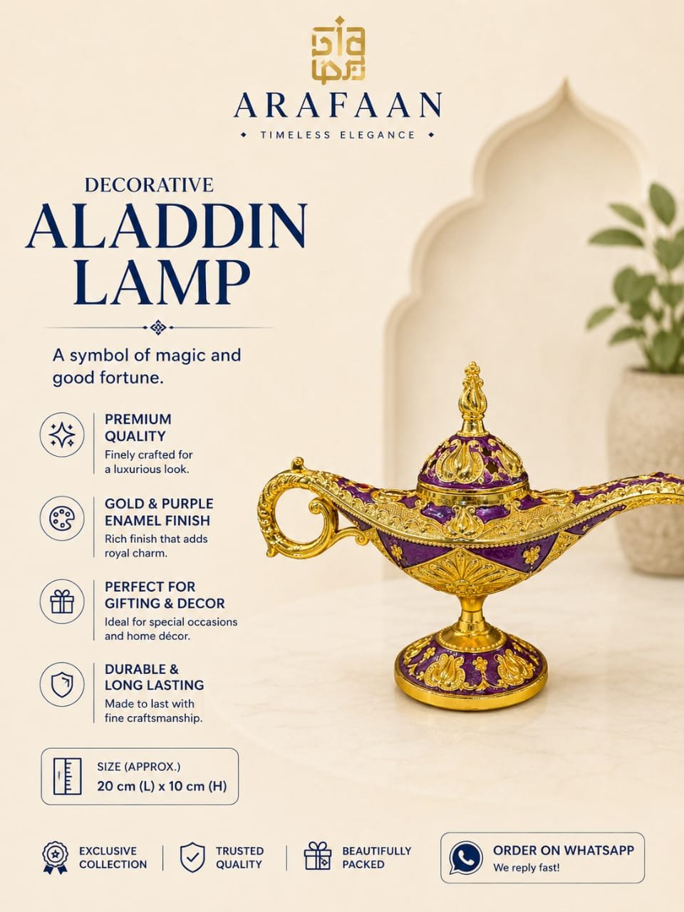 ARAFAAN Decorative Aladdin Lamp – Royal Purple & Gold Edition