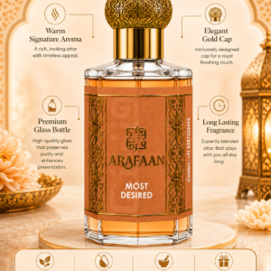 Arafaan Most Desired premium alcohol free attar bottle with elegant gold cap